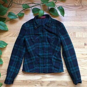 Authier Plaid Crop Jacket Black Green XS
